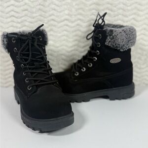 Lugz Black Lace-Up Faux Fur Collar Boots